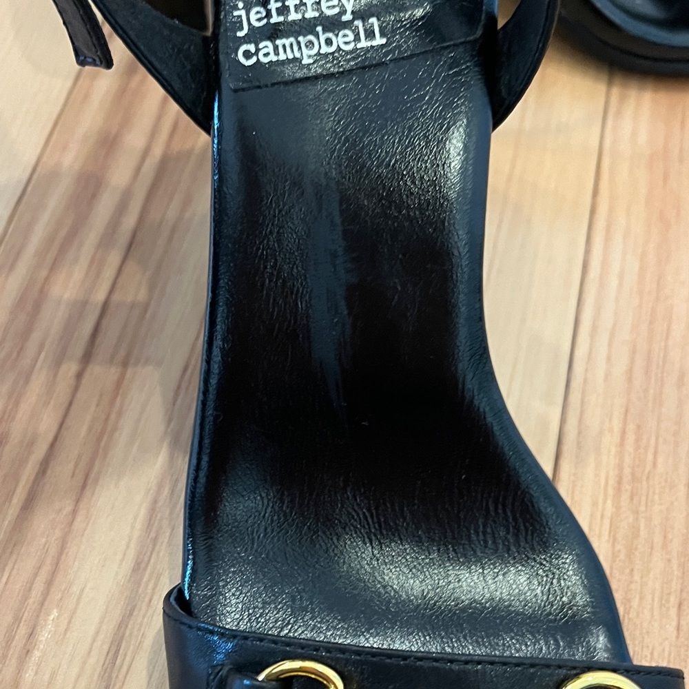 Jeffrey Campbell Black Leather Ankle-Strap Heels with Gold Hardware - Picture 6 of 6
